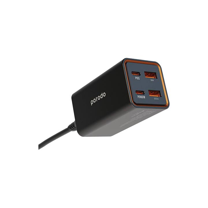 آداپتور شارژر 4 پورت رو میزی پرودو مدل Porodo GaN 4 Ports Desktop Charger PD-FWCH014 توان 65W